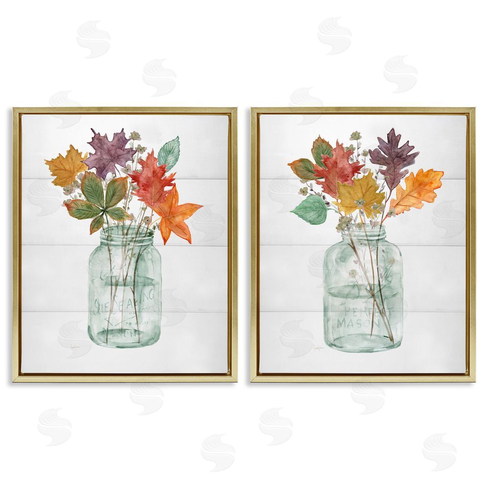 Livi Finn Harvest Home Leaf Vases Gold Floating Frame Canvas Wall Art Print