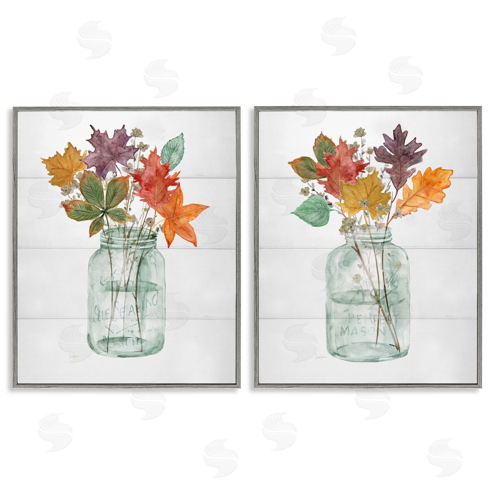 Livi Finn Harvest Home Leaf Vases Gray Framed Giclee Wall Art Print
