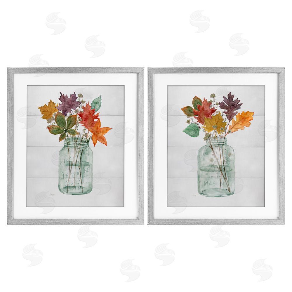 Livi Finn Harvest Home Leaf Vases Gray Framed Print Under Glass with White Mat Wall Art