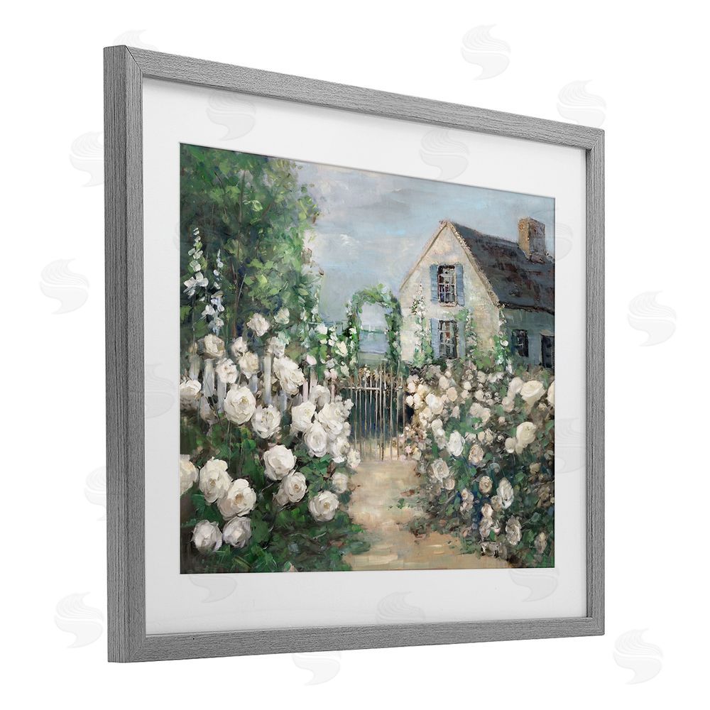 Sally Swatland Cottage at the Coast Gray Framed Print Under Glass Art
