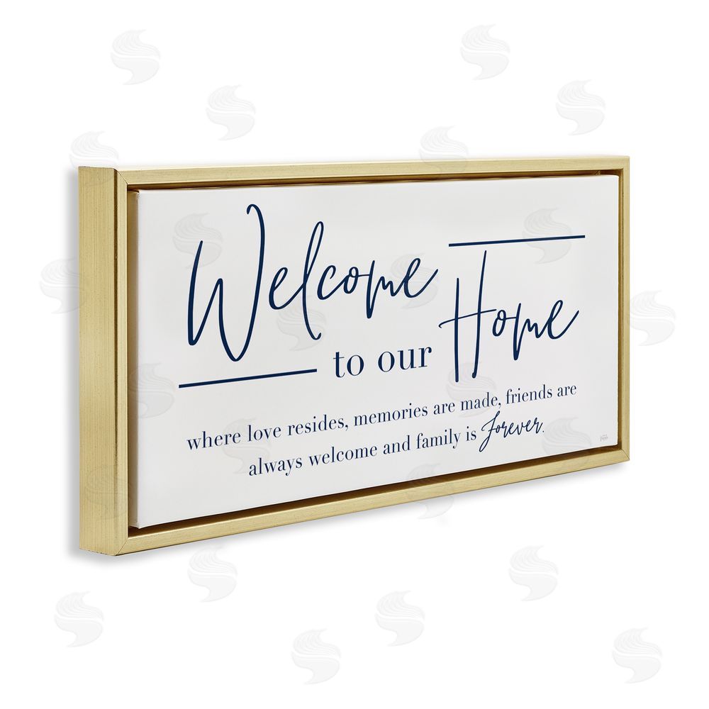 Natalie Carpentieri Welcome Family is Forever Gold Floating Frame Canvas Art Print