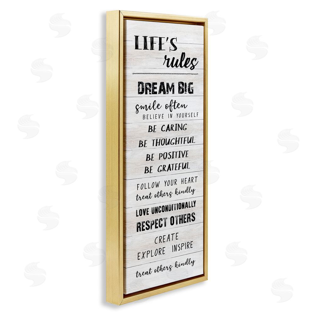 CAD Designs Life's Rules Listed Positivity Gold Floating Frame Canvas Art Print