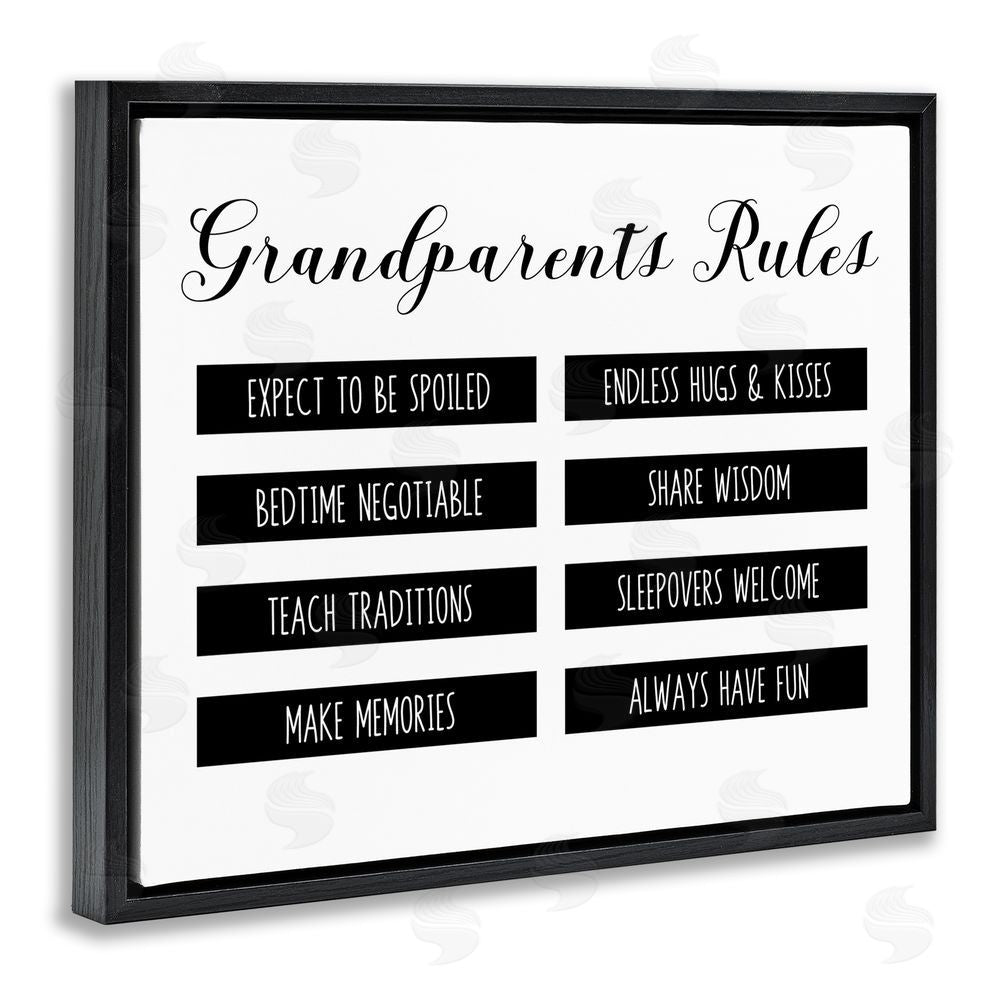 CAD Designs Grandparent's Rules Modern List Black Floating Frame Canvas Wall Art Print