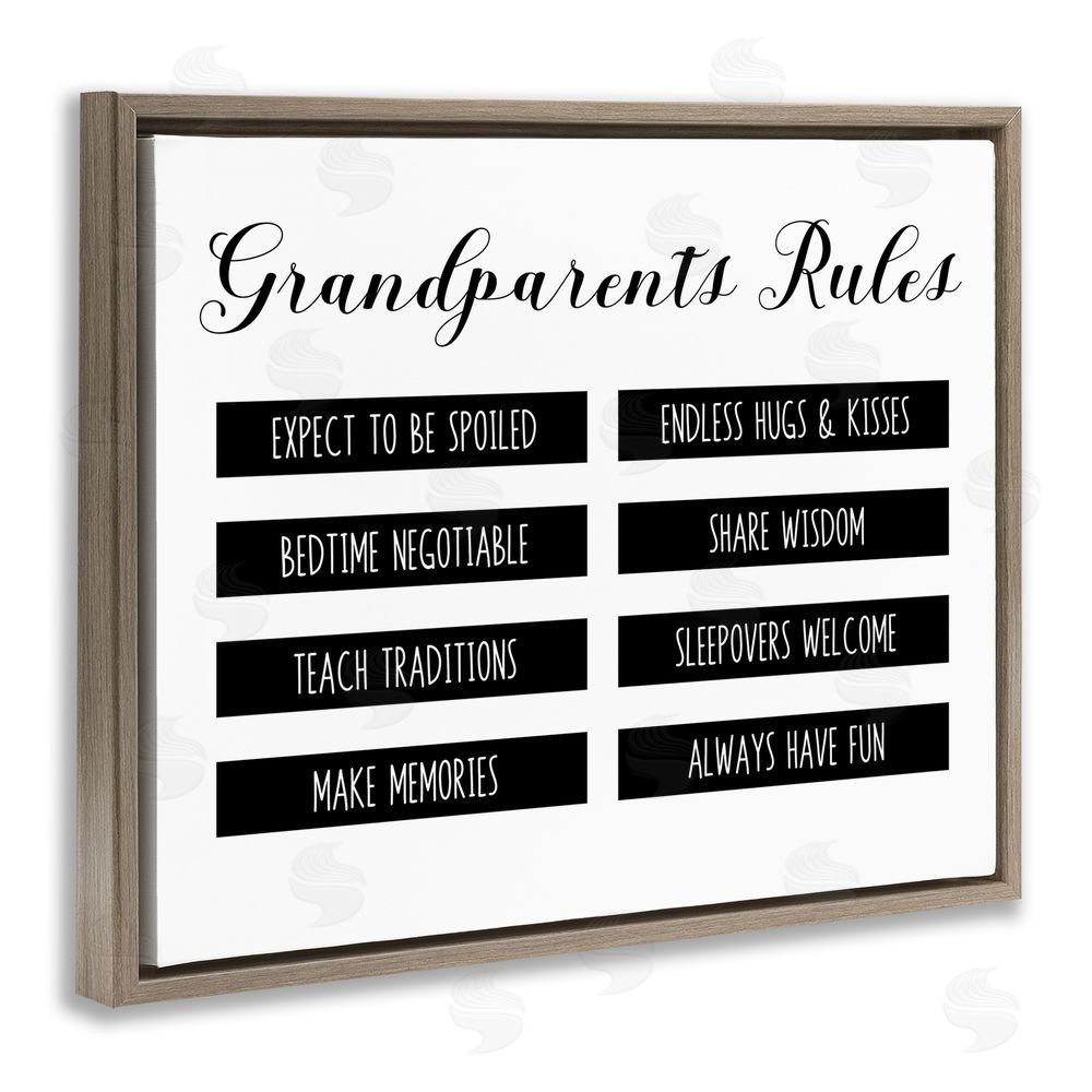 CAD Designs Grandparent's Rules Modern List Brown Floating Frame Canvas Art Print