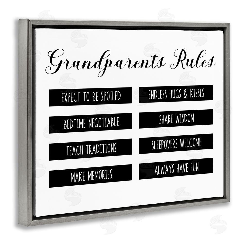 CAD Designs Grandparent's Rules Modern List Gray Floating Frame Canvas Art Print