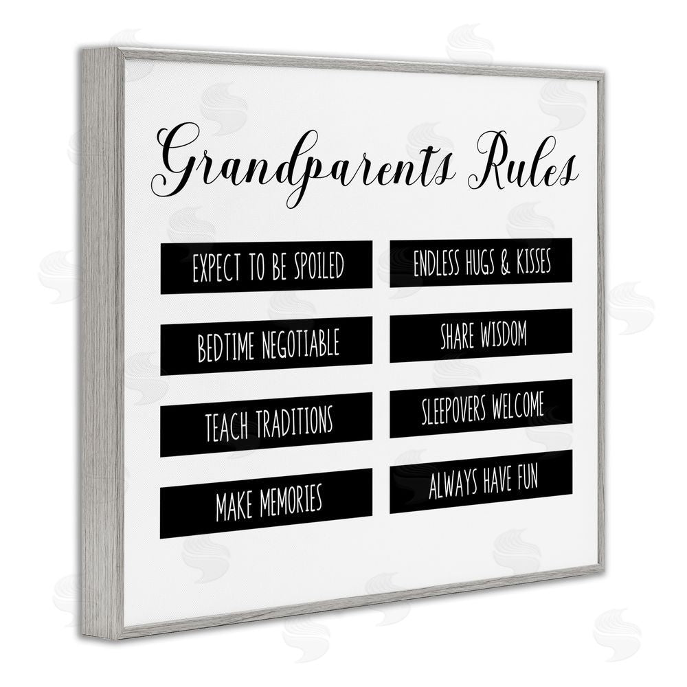 CAD Designs Grandparent's Rules Modern List Gray Framed Giclee Art Print