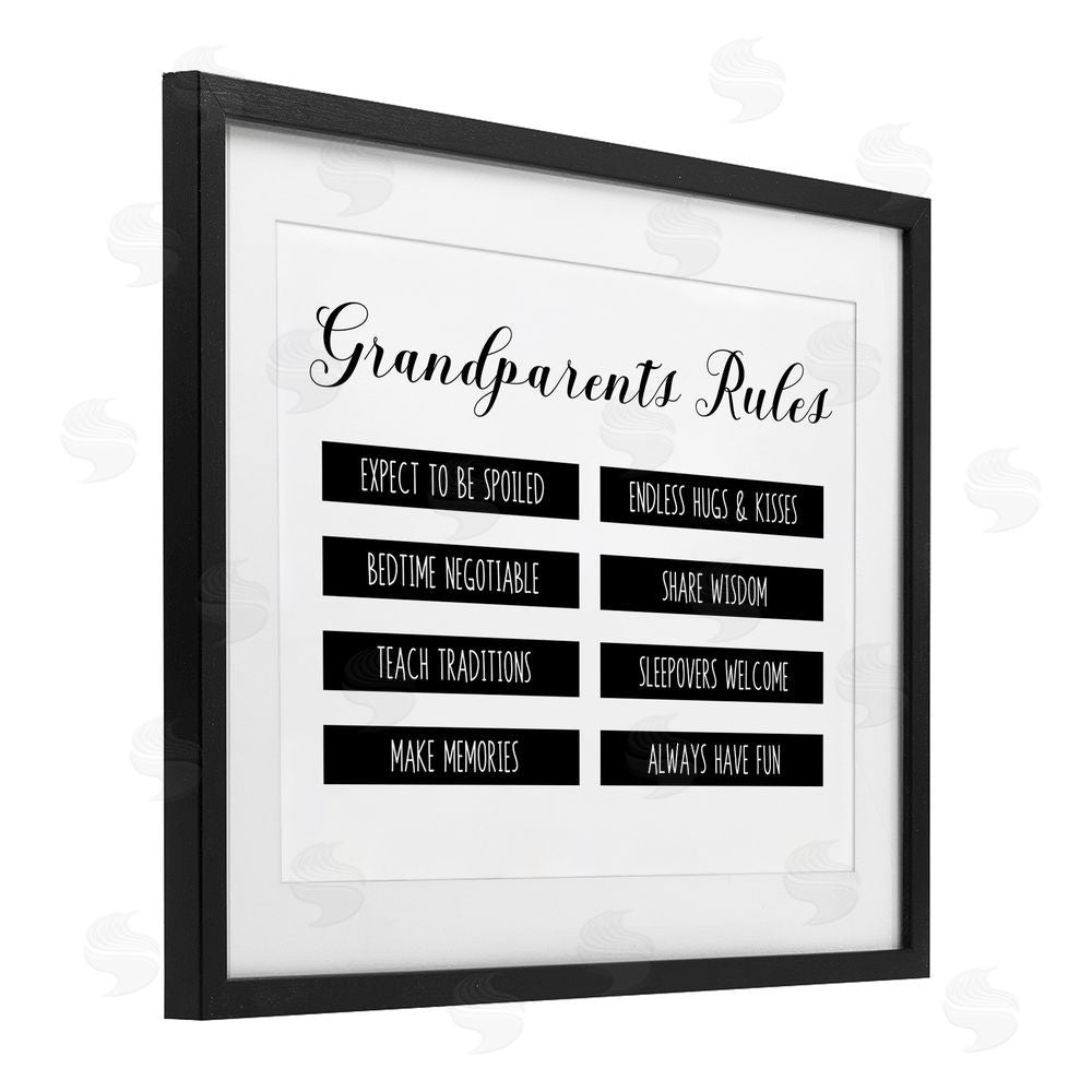 CAD Designs Grandparent's Rules Modern List Black Framed Print Under Glass Art