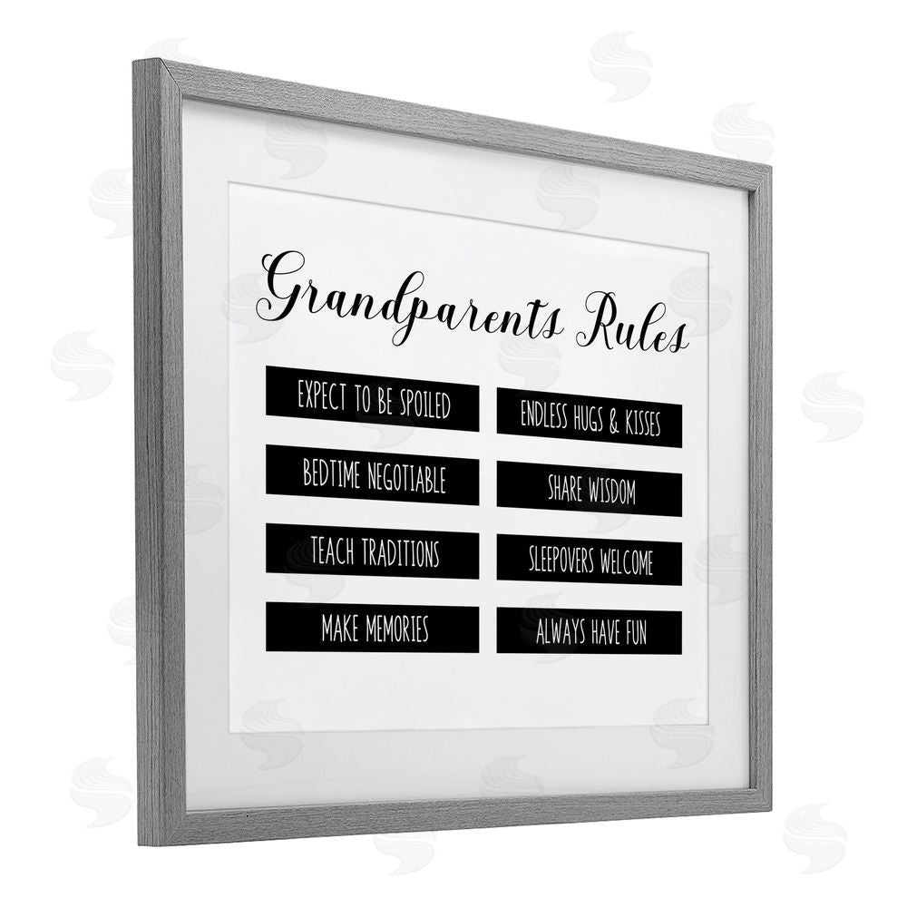 CAD Designs Grandparent's Rules Modern List Gray Framed Print Under Glass Art