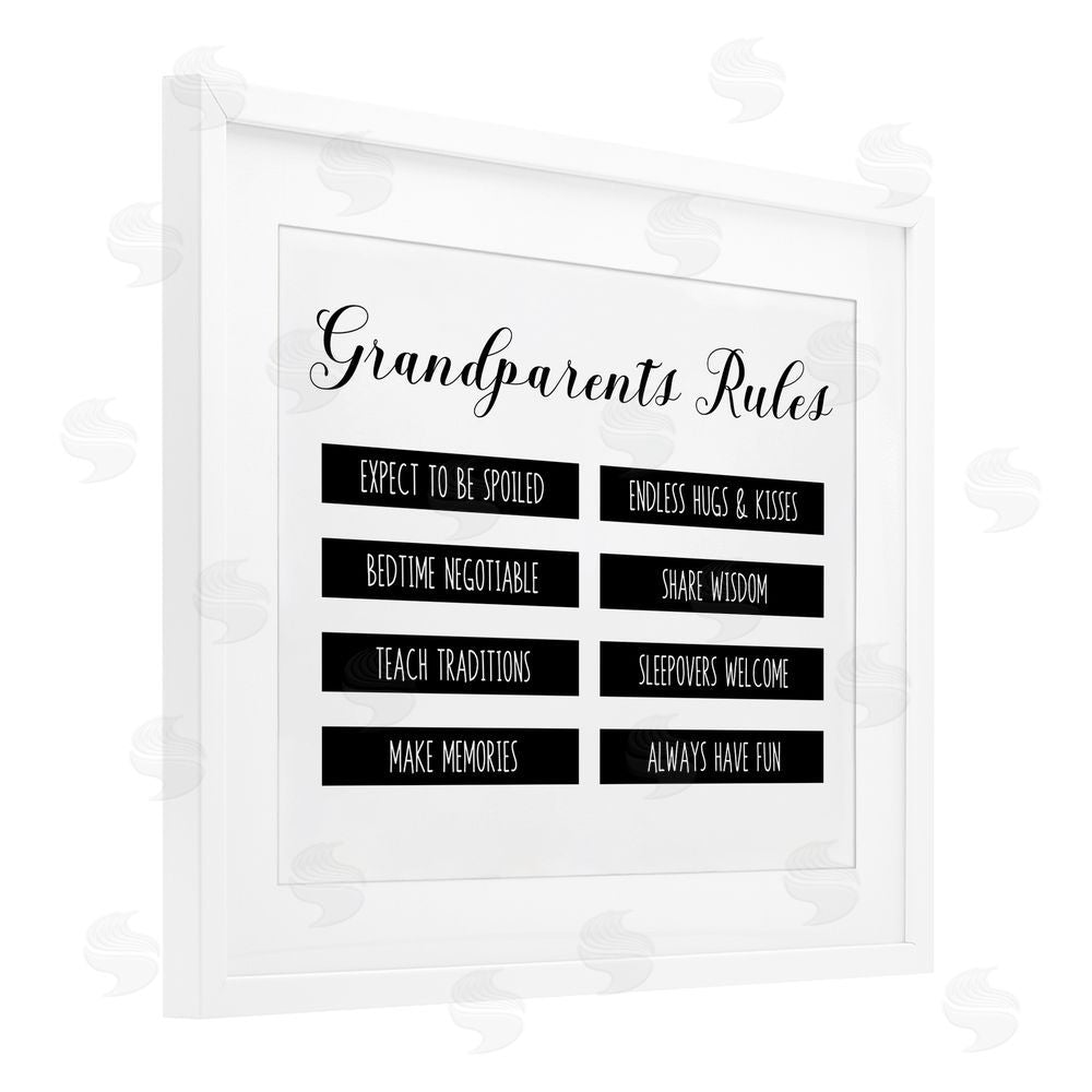 CAD Designs Grandparent's Rules Modern List White Framed Print Under Glass Art