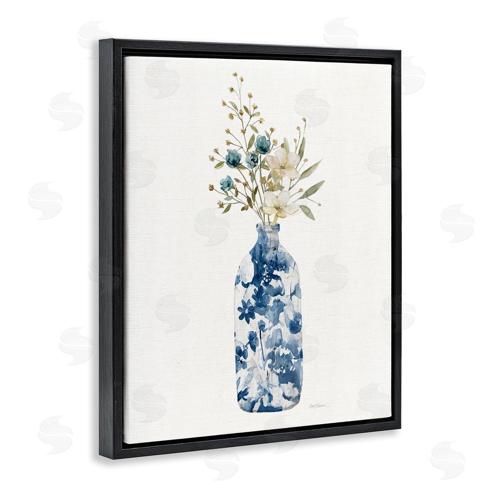 Carol Robinson Chinoiserie Blooms White Florals Black Floating Frame Canvas Wall Art Print