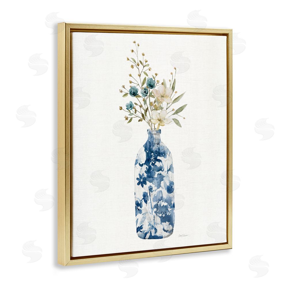 Carol Robinson Chinoiserie Blooms White Florals Gold Floating Frame Canvas Art Print