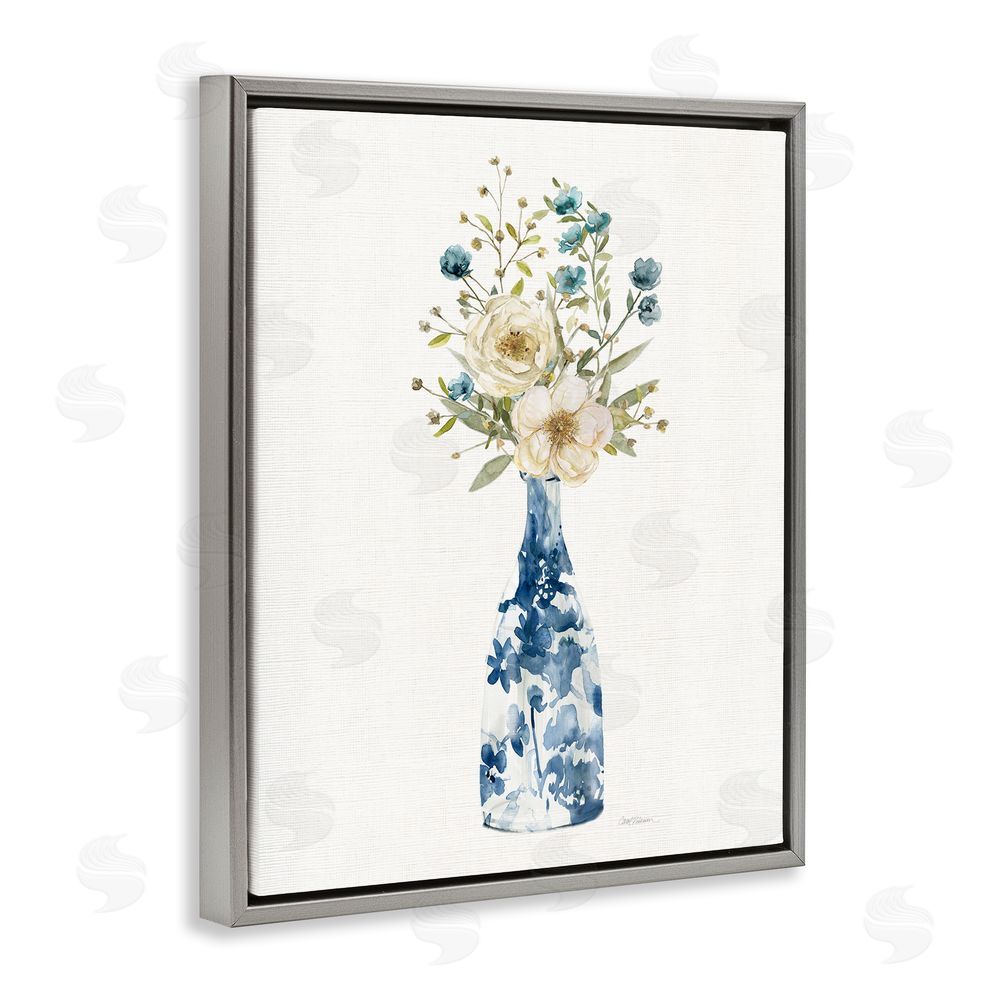 Carol Robinson Chinoiserie Blooms White Flowers Gray Floating Frame Canvas Art Print