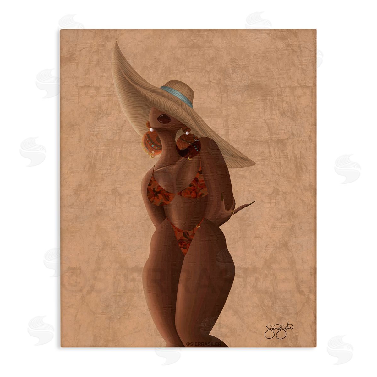 Sierra Siler Woman With Orange Bathing Suit Canvas Wall Art Print