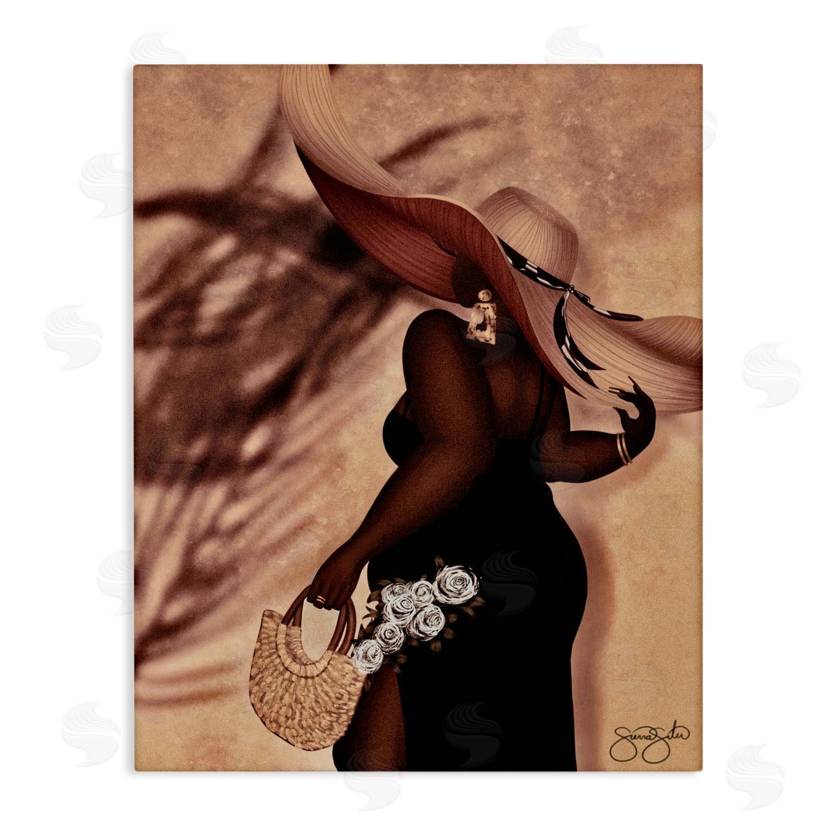 Sierra Siler Stylish Woman with Sun Hat Canvas Wall Art Print