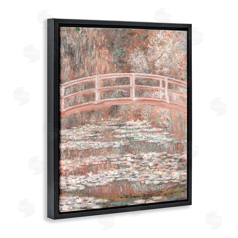 Corinne Haig Peach Impressionist Bridge Black Floating Frame Canvas Wall Art Print