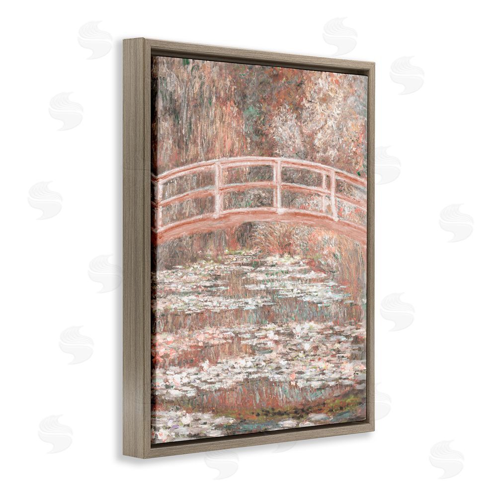 Corinne Haig Peach Impressionist Bridge Brown Floating Frame Canvas Art Print