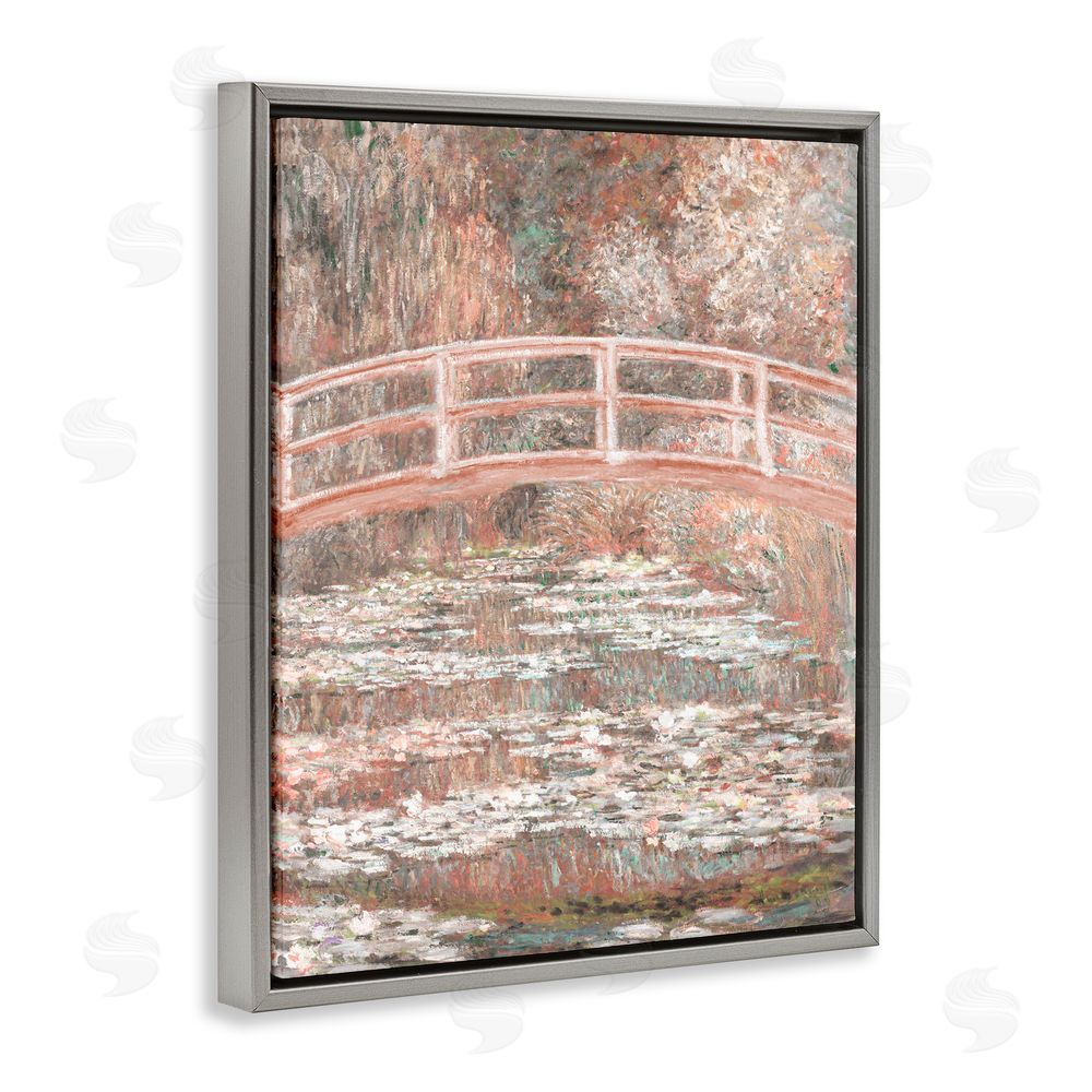 Corinne Haig Peach Impressionist Bridge Gray Floating Frame Canvas Art Print