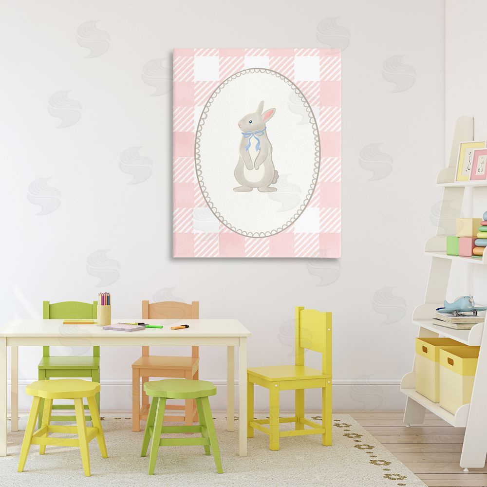 The Paper Curator Soft Pastel Gingham Rabbit Canvas Art on Wall