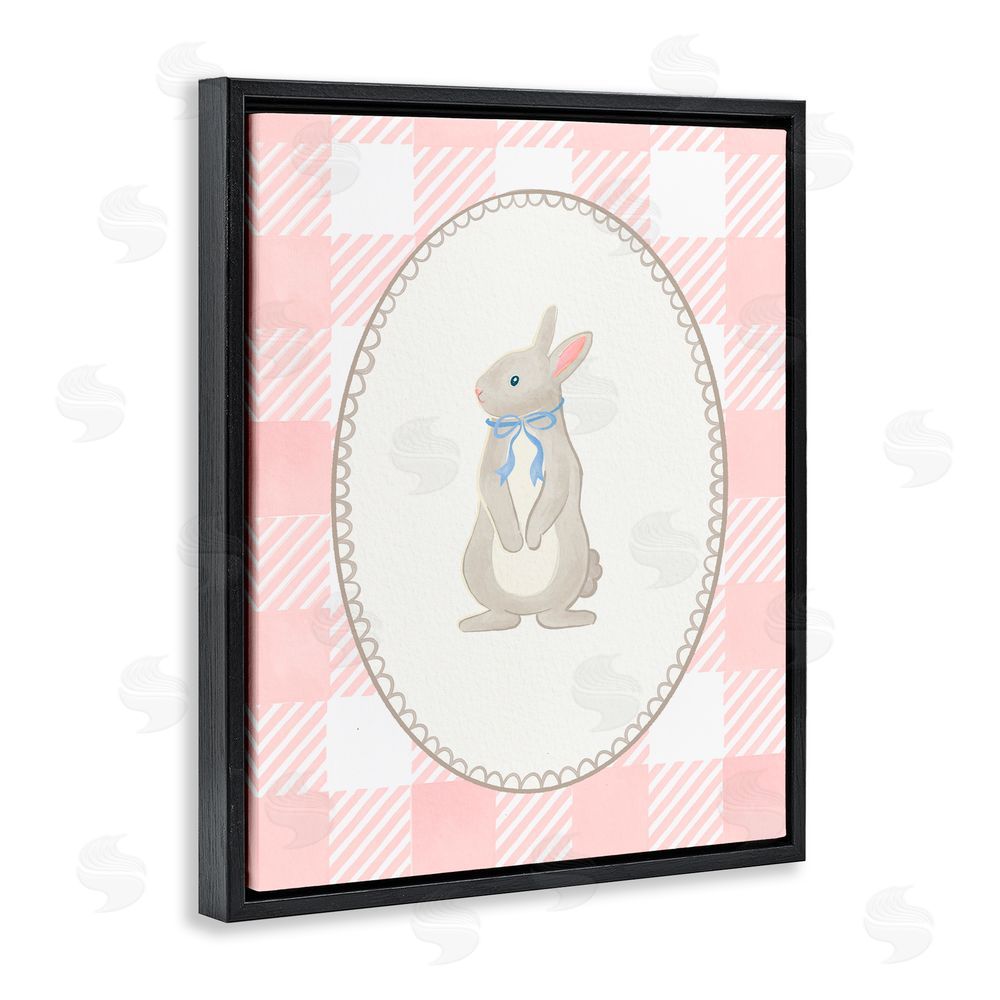 The Paper Curator Soft Pastel Gingham Rabbit Black Floating Frame Canvas Wall Art Print