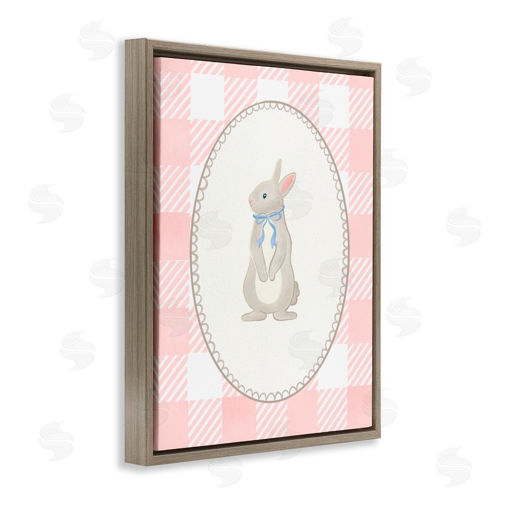 The Paper Curator Soft Pastel Gingham Rabbit Brown Floating Frame Canvas Wall Art Print