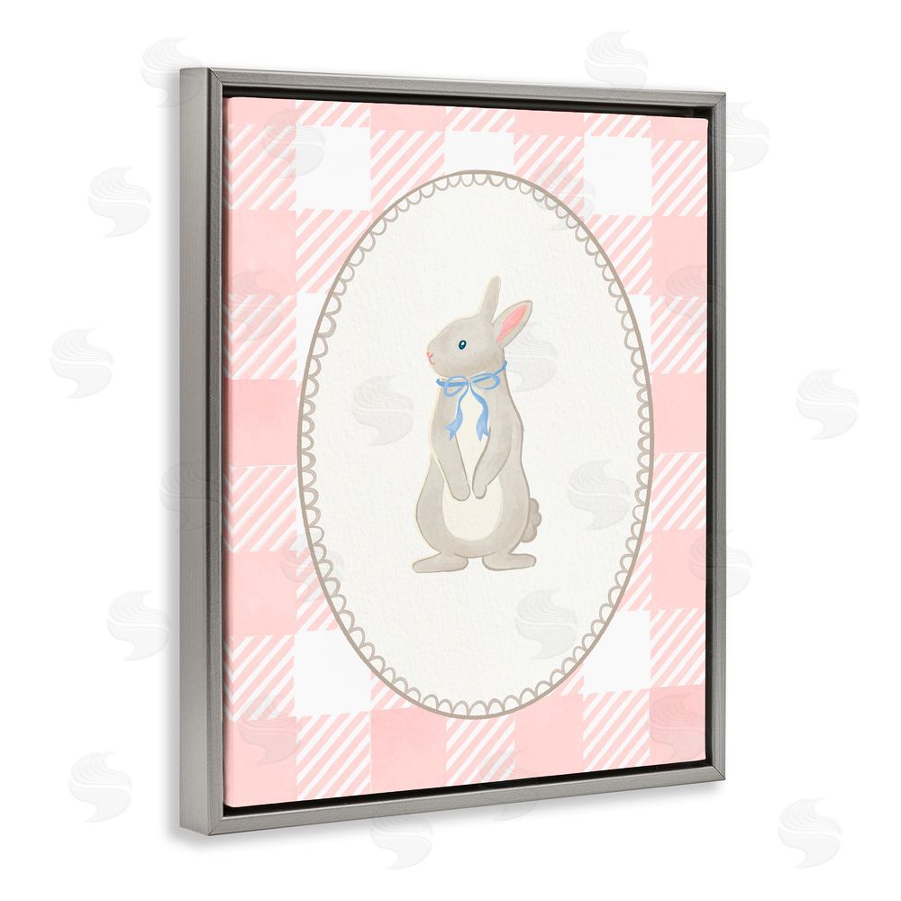 The Paper Curator Soft Pastel Gingham Rabbit Gray Floating Frame Canvas Wall Art Print