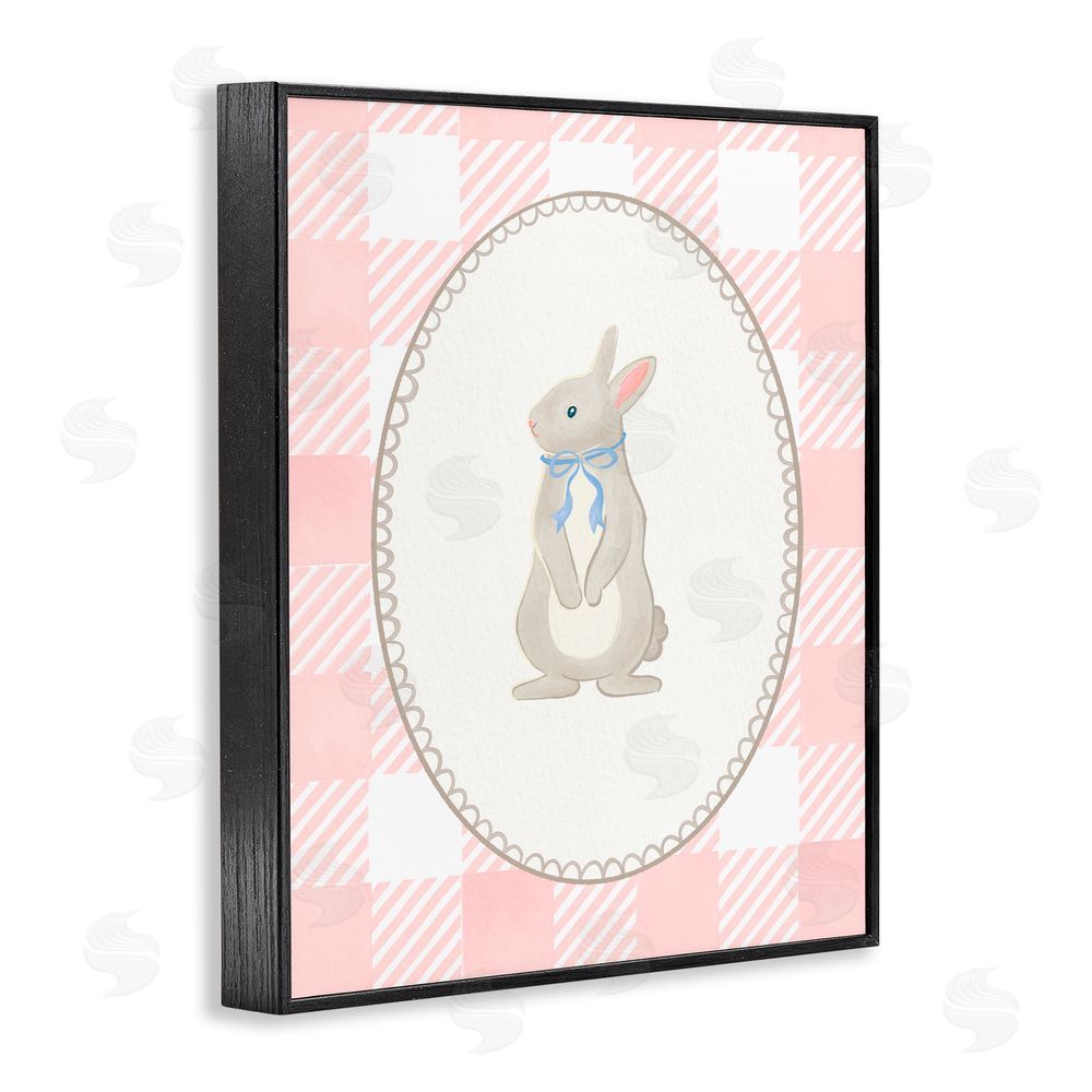 The Paper Curator Soft Pastel Gingham Rabbit Black Framed Giclee Wall Art Print