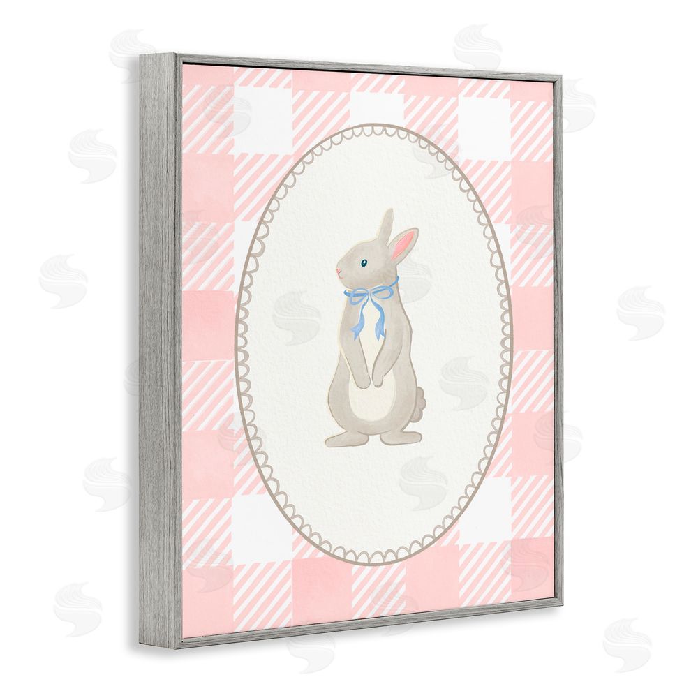 The Paper Curator Soft Pastel Gingham Rabbit Gray Framed Giclee Wall Art Print