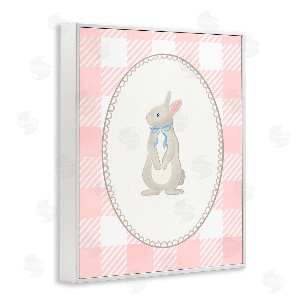 The Paper Curator Soft Pastel Gingham Rabbit White Framed Giclee Wall Art Print