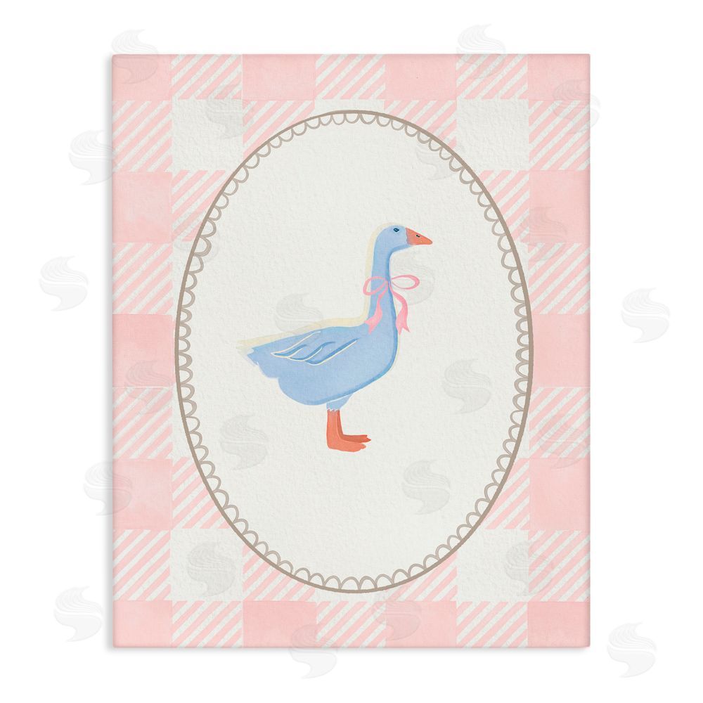 The Paper Curator Goose On Soft Pink Plaid Canvas Wall Art Print
