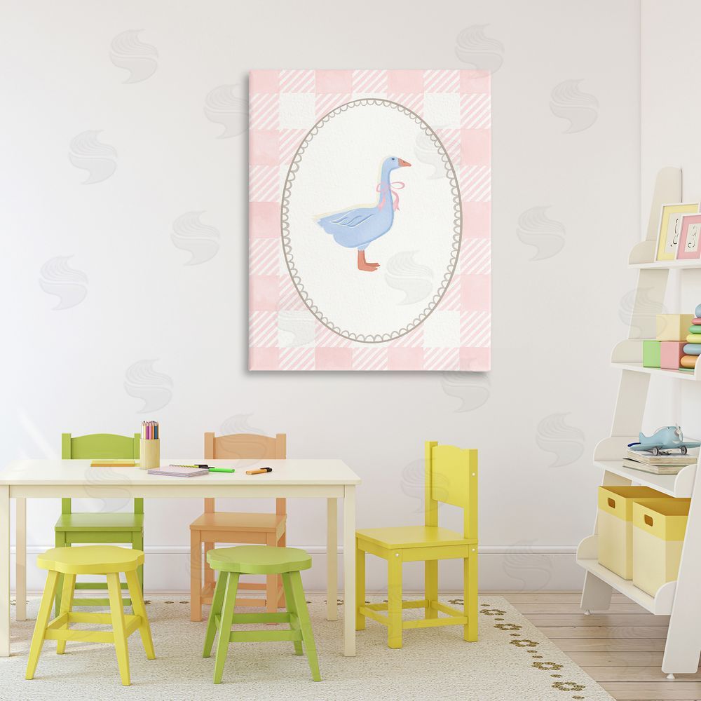 The Paper Curator Goose On Soft Pink Plaid Canvas Art on Wall