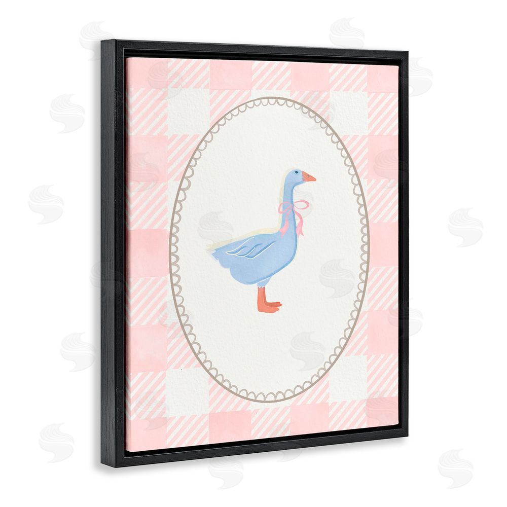 The Paper Curator Goose On Soft Pink Plaid Black Floating Frame Canvas Wall Art Print