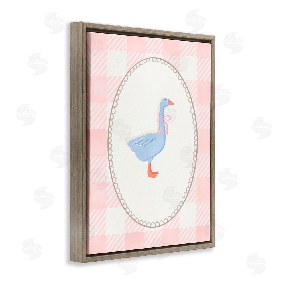 The Paper Curator Goose On Soft Pink Plaid Brown Floating Frame Canvas Wall Art Print
