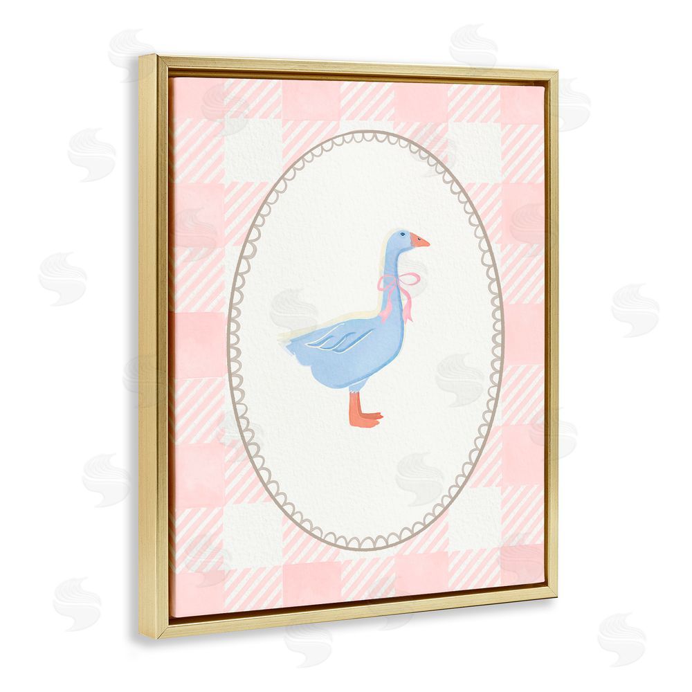The Paper Curator Goose On Soft Pink Plaid Gold Floating Frame Canvas Wall Art Print
