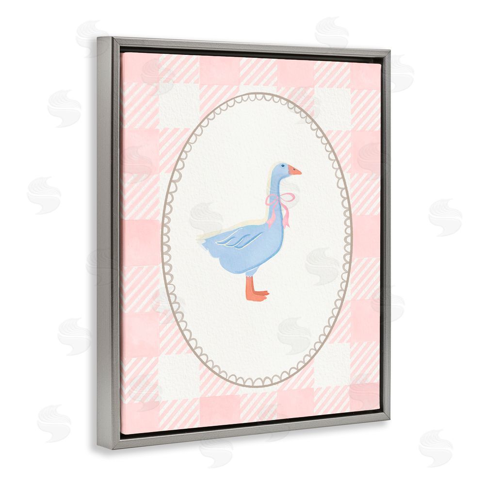 The Paper Curator Goose On Soft Pink Plaid Gray Floating Frame Canvas Wall Art Print