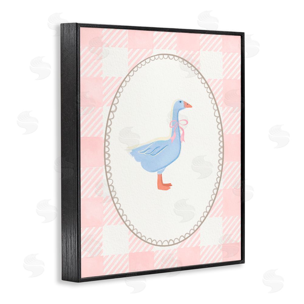 The Paper Curator Goose On Soft Pink Plaid Black Framed Giclee Wall Art Print