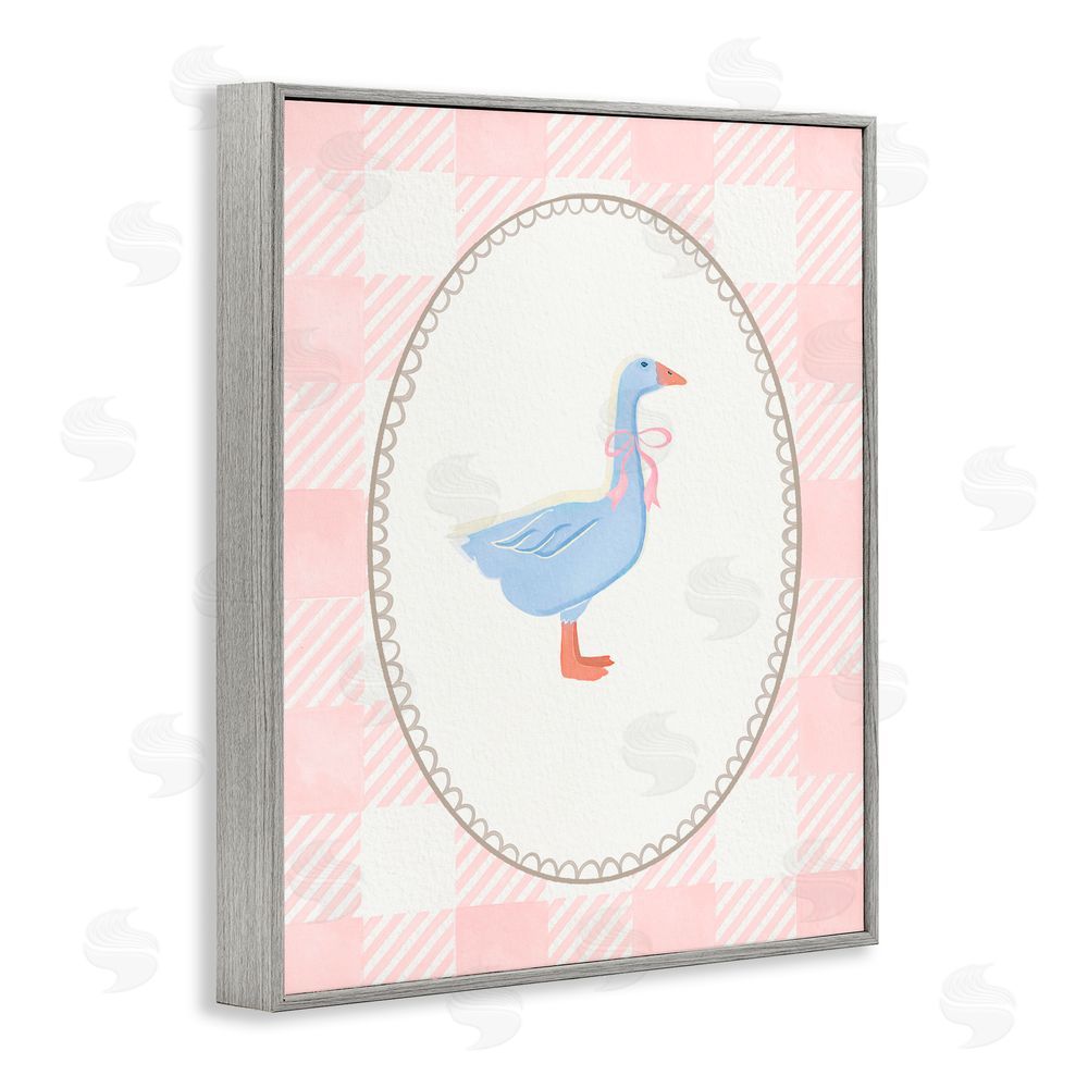 The Paper Curator Goose On Soft Pink Plaid Gray Framed Giclee Wall Art Print
