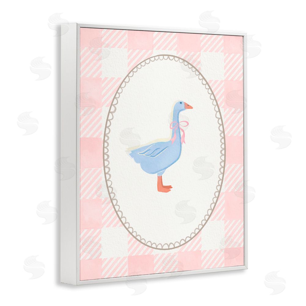The Paper Curator Goose On Soft Pink Plaid White Framed Giclee Wall Art Print