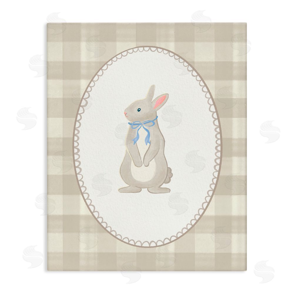 The Paper Curator Bunny on Green Plaid Canvas Wall Art Print