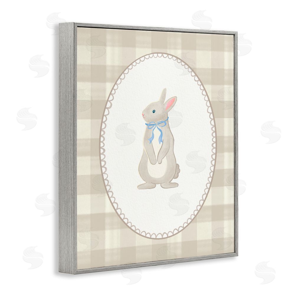 The Paper Curator Bunny on Green Plaid Gray Framed Giclee Wall Art Print