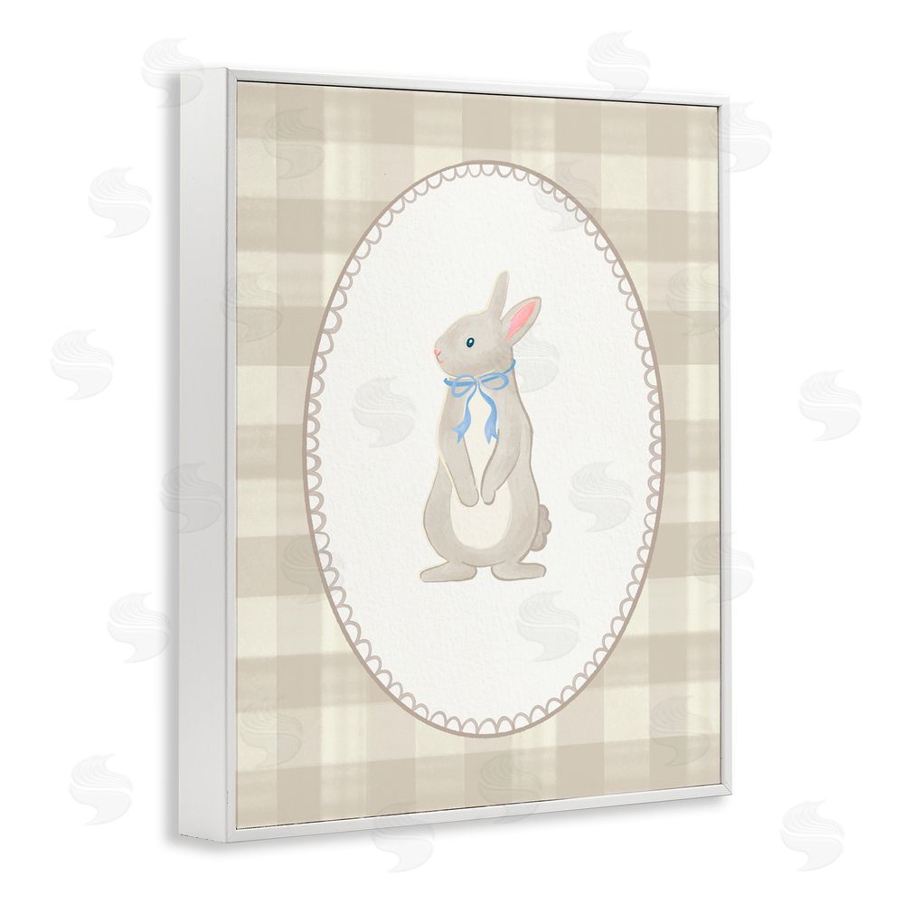 The Paper Curator Bunny on Green Plaid White Framed Giclee Wall Art Print