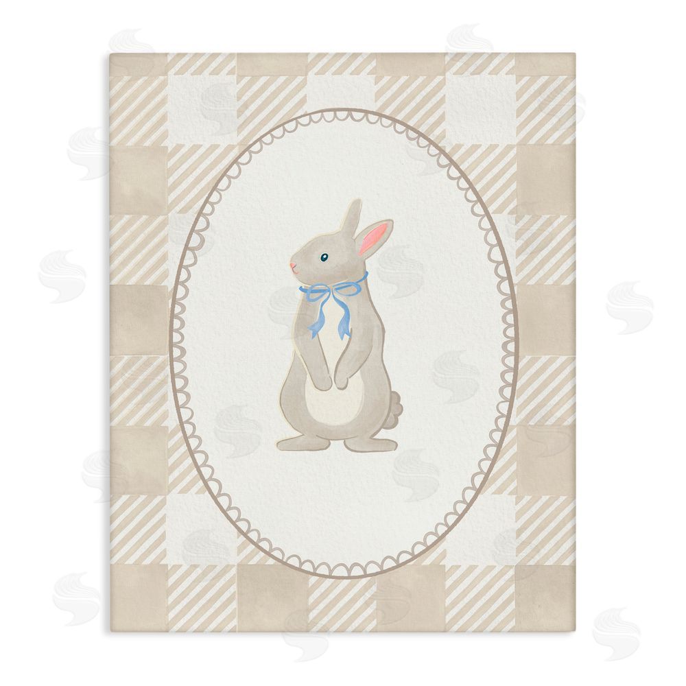 The Paper Curator Bunny on Green Gingham Canvas Wall Art Print