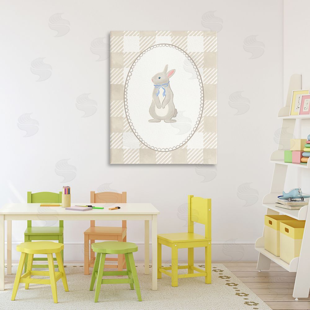 The Paper Curator Bunny on Green Gingham Canvas Art on Wall
