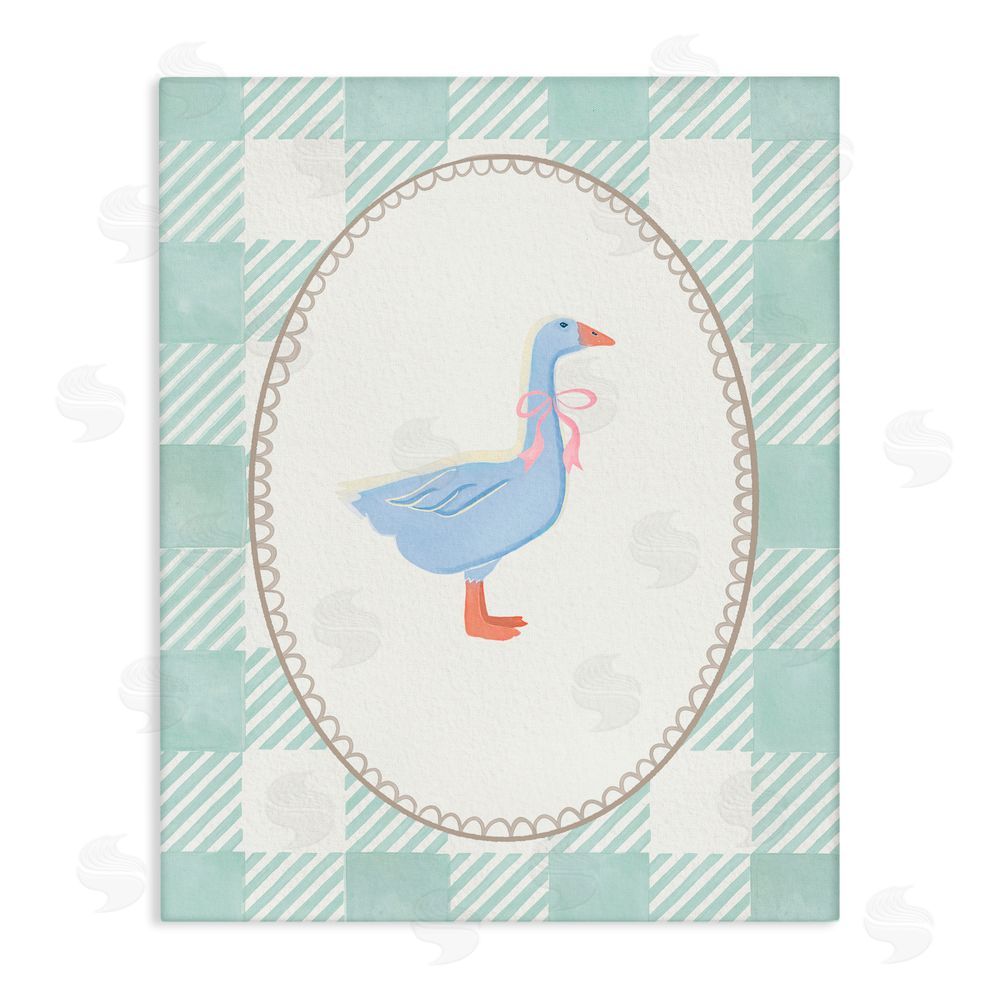 The Paper Curator Goose on Soft Green Plaid Canvas Wall Art Print