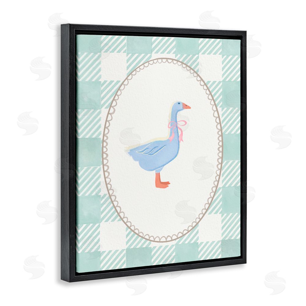 The Paper Curator Goose on Soft Green Plaid Black Floating Frame Canvas Wall Art Print