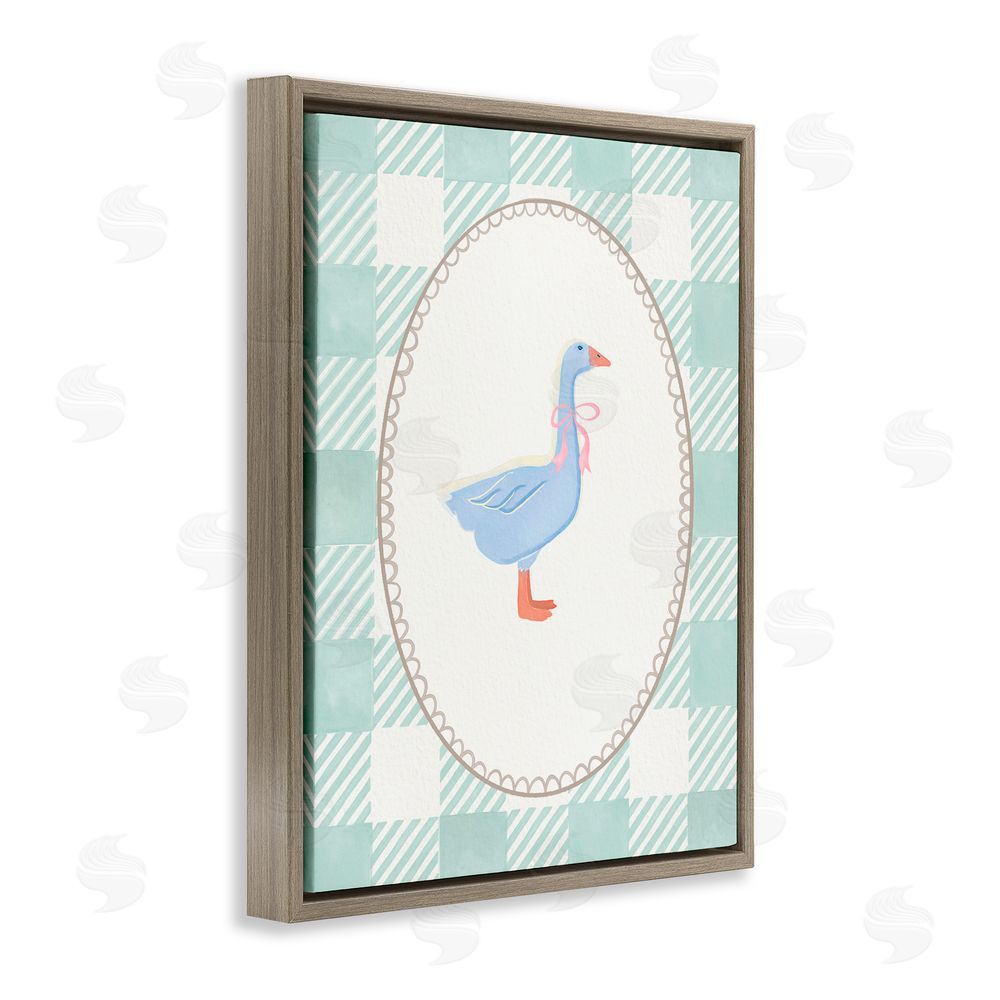 The Paper Curator Goose on Soft Green Plaid Brown Floating Frame Canvas Wall Art Print