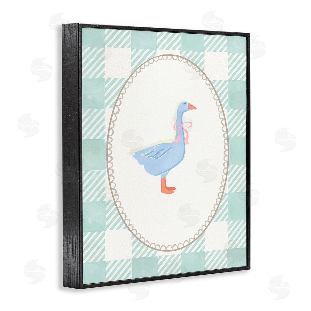The Paper Curator Goose on Soft Green Plaid Black Framed Giclee Wall Art Print