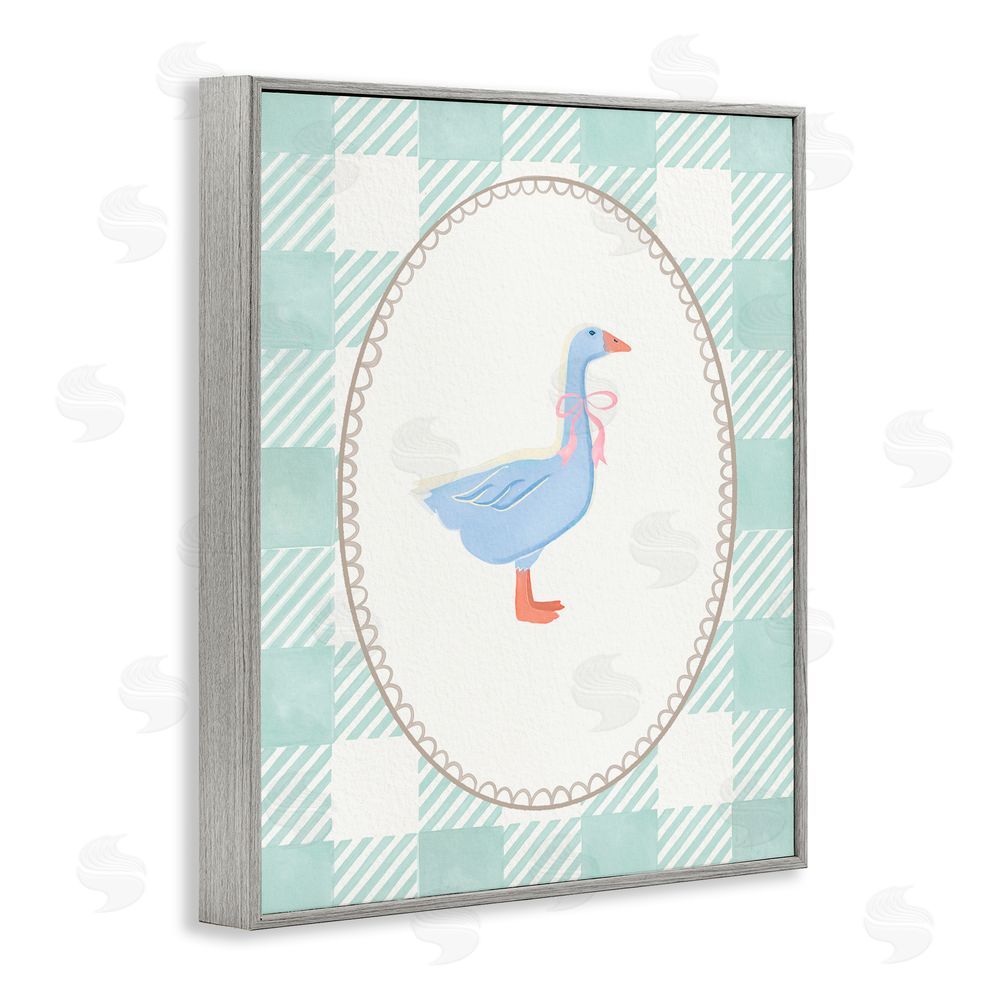 The Paper Curator Goose on Soft Green Plaid Gray Framed Giclee Wall Art Print