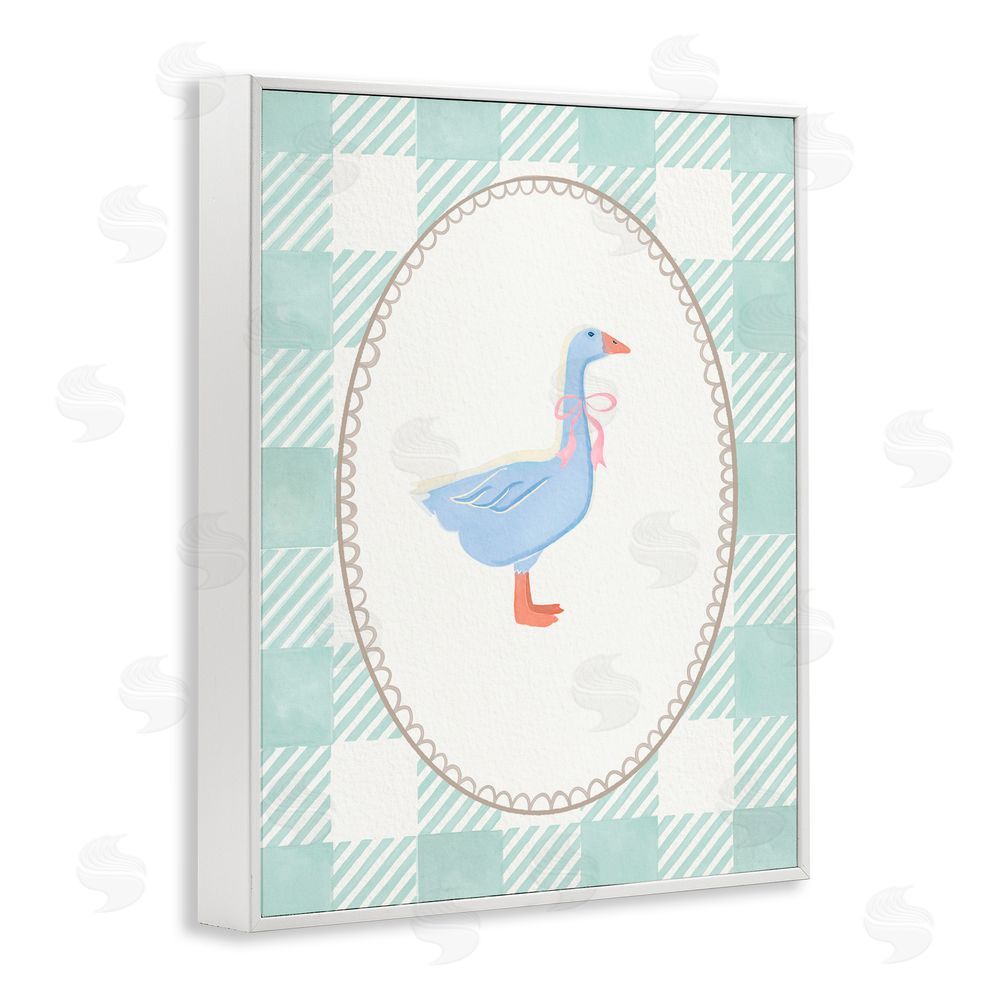 The Paper Curator Goose on Soft Green Plaid White Framed Giclee Wall Art Print