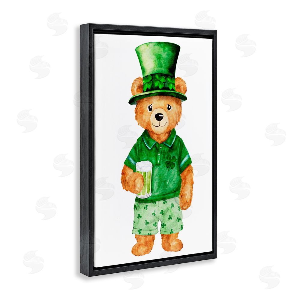 Amy Hall St. Patrick's Day Bear Black Floating Frame Canvas Wall Art Print