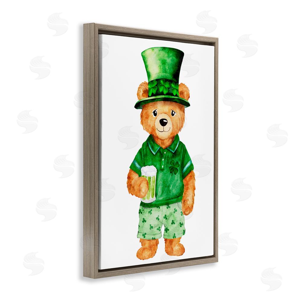 Amy Hall St. Patrick's Day Bear Brown Floating Frame Canvas Art Print
